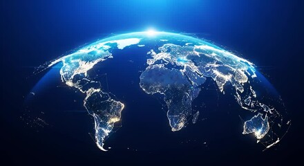 Global network of lights on planet earth at night, symbolizing connectivity and communication across continents animated 4k video - Powered by Adobe