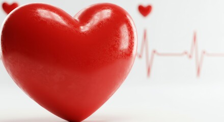 Fototapeta premium Red heart shape with heartbeat graphic