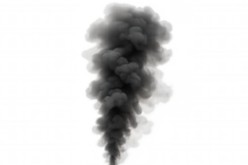 Rising black smoke plume with thick dark air pollution from fire or explosion on transparent background