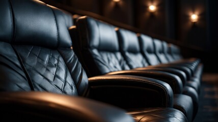 Luxurious theater seating in dimly lit auditorium. AI generated