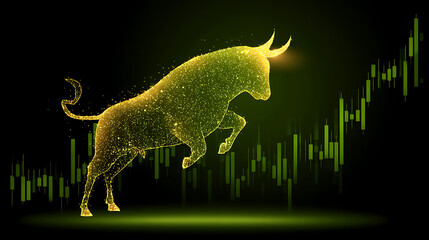 Dynamic bull market surge financial graphics dark environment conceptual viewpoint