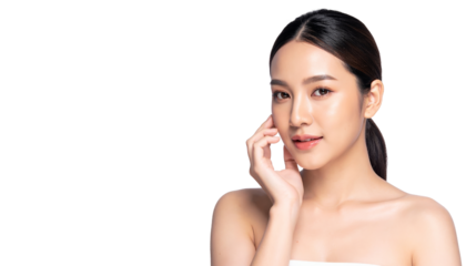 Young Woman with Smooth Skin and Natural Makeup in Studio Setting