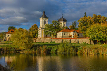 Fototapeta premium Beautiful Orthodox Monastery of Capriana, Moldova Religious Architecture and Nature. Travel Destination and Cultural Heritage Site