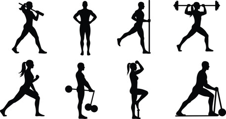 Fitness silhouette illustration, bodybuilding workout, strength training, gym exercise, athletic performance, resistance training, healthy lifestyle, sports motivation, endurance, physical activity