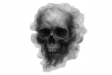 Skull forming from white smoke or fog on transparent background, symbolizing death, horror, halloween, and fear