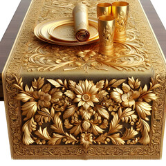 Vintage gold and silver jewelry box on old wooden surface with intricate antique patterns