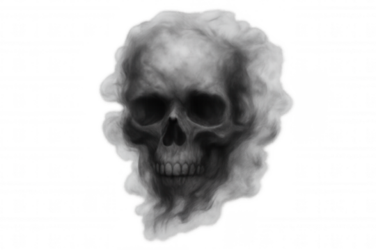 Skull forming from white smoke or fog on transparent background, symbolizing death, horror, halloween, and fear - Powered by Adobe