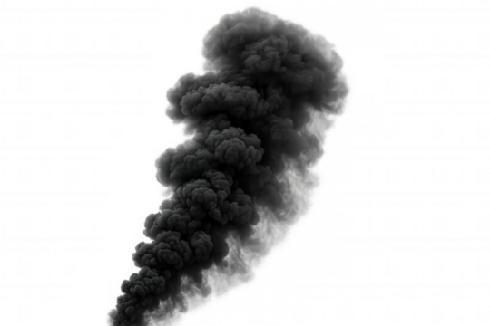 Black smoke plume rising, visualizing air pollution, industrial disaster, fire, explosion, chemical hazard