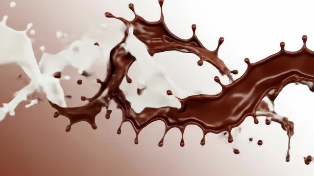 Two liquid splashes, one brown, one white, meet. The brown forms an erratic crown. Background fades from brown to white
