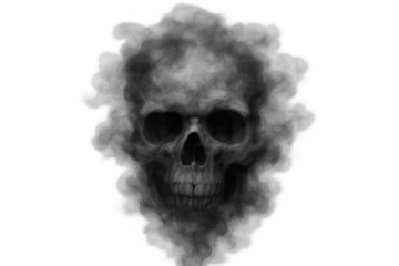 Skull forming from dark smoke, embodying death, a horror ghost concept, ethereal spooky specter