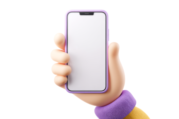 3D cartoon hand holding blank smartphone