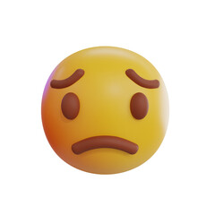 Yellow 3D Emoji Face Showing Sadness With Brown Eyes and Mouth on Transparent Background