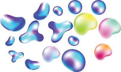 Abstract colorful fluid shapes translucent bubbles and droplets vibrant gradient colors flowing liquids