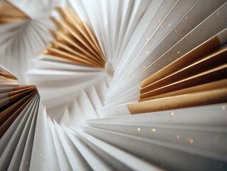 abstract architectural background made up of golden metal and white geometric shapes