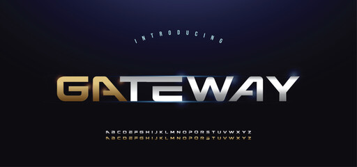 Obraz premium Elegant Silver and Golden Colored Metal Chrome Alphabet Font. Typography technology modern 3d style gold font set for logo. vector illustration