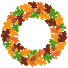 Bright Autumn Oak Tree Leaves Wreath Frame