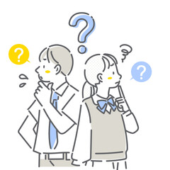 考えたり悩んだりする高校生　シンプルでお洒落な線画イラスト
