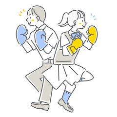 自信を持って挑戦する高校生　シンプルでお洒落な線画イラスト