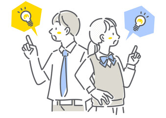 ひらめく高校生　シンプルでお洒落な線画イラスト