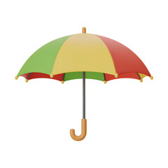 3d rendering of colorful umbrella with green, yellow, and red, on transparent background