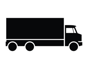 Simple black silhouette of a box truck for delivery and logistics concepts