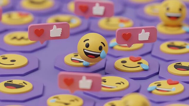 3d Abstract Background with Laughing Emoji and Like Icons Seamless Pattern