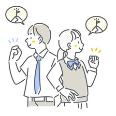 A simple and stylish line drawing of a high school student aiming to achieve his goal