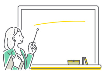 A woman explaining using a blackboard - simple and stylish line drawing illustration © fumi