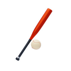 Orange Baseball Bat and White Ball on a Transparent Background