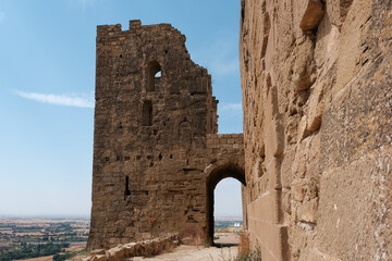 Montearagon castle on sunny summer day. Quicena, Huesca, Spain.