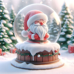 Happy holiday season snowman and Santa Claus with a festive Christmas tree in the snow