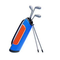 Blue Golf Bag With Orange Accent Holding Three Golf Clubs Ready for a Game on a Transparent Background