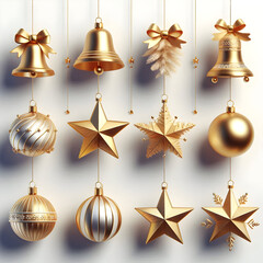 Golden Christmas Bells and Balls Holiday Decoration Illustration
