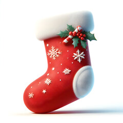 Red Christmas stocking filled with gifts hanging as a festive holiday decoration