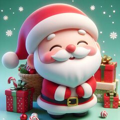 Santa Claus carrying gifts in a festive winter holiday scene