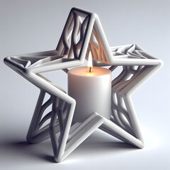 3d rendered illustration of a glowing christmas candle sign on a wooden table