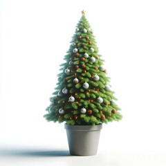 Decorated Christmas tree with gifts isolated on white background