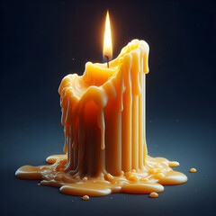 Glowing yellow candles burning in the dark on a blue background