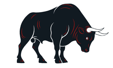 Bold Fierce Black Bull Vector with Red and White Line Art Symbolizing Strength, Power, and Taurus Zodiac Identity