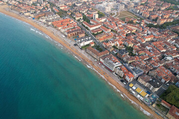 Bird's eye view of Zarautz town on summer evening. Gipuzkoa, Basque Country, Spain.