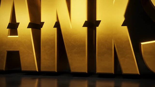 3D Golden Thanks Text Background with Reflective Floor
