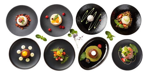 Molecular Cuisine Gourmet Dishes PNG Set – Top View, Isolated on Transparent Background