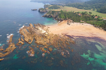 Amio Beach on sunny summer day. Pechon, Spain.
