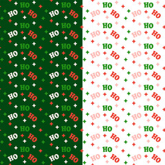 Seamless Christmas Ho Ho Typography Pattern with Sparkles Repeat on Dark Green and White
