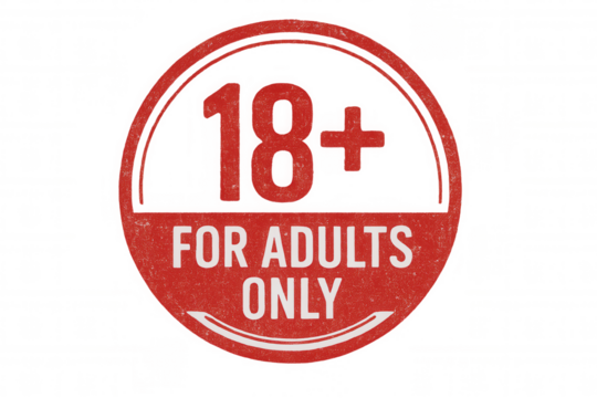 Stamp indicating age restriction for adult content, suitable for viewers aged 18 and up. Background is transparent