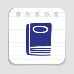 Doodle book icon hand drawn with blue pen on a notepaper in flat style. Vector illustration