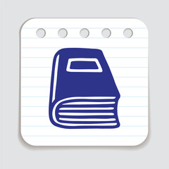 Doodle book icon hand drawn with blue pen on a notepaper in flat style. Vector illustration