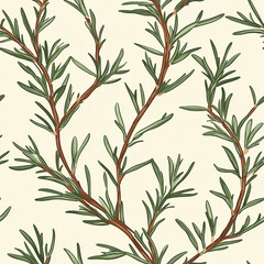 Naklejka premium Hand-drawn rosemary sprigs seamless botanical pattern on light background