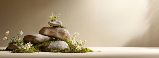 product banner with stone and minimal background for Ayurveda