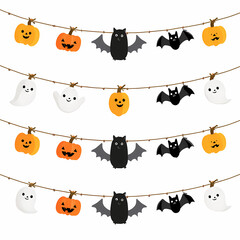 Festive Halloween banner with pumpkins bats and ghosts hanging on strings perfect for spooky season decorations